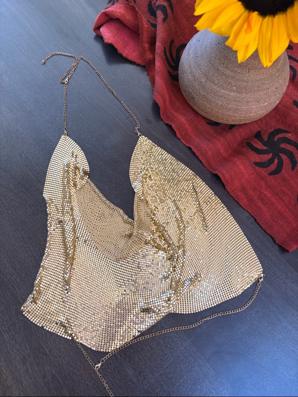 Gold Chainmail Mesh Halter Top
